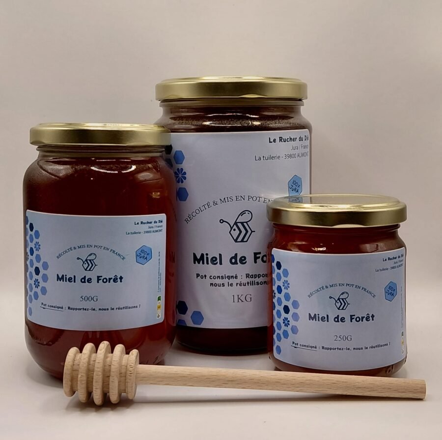 Nos différents pots de miel de forêt
