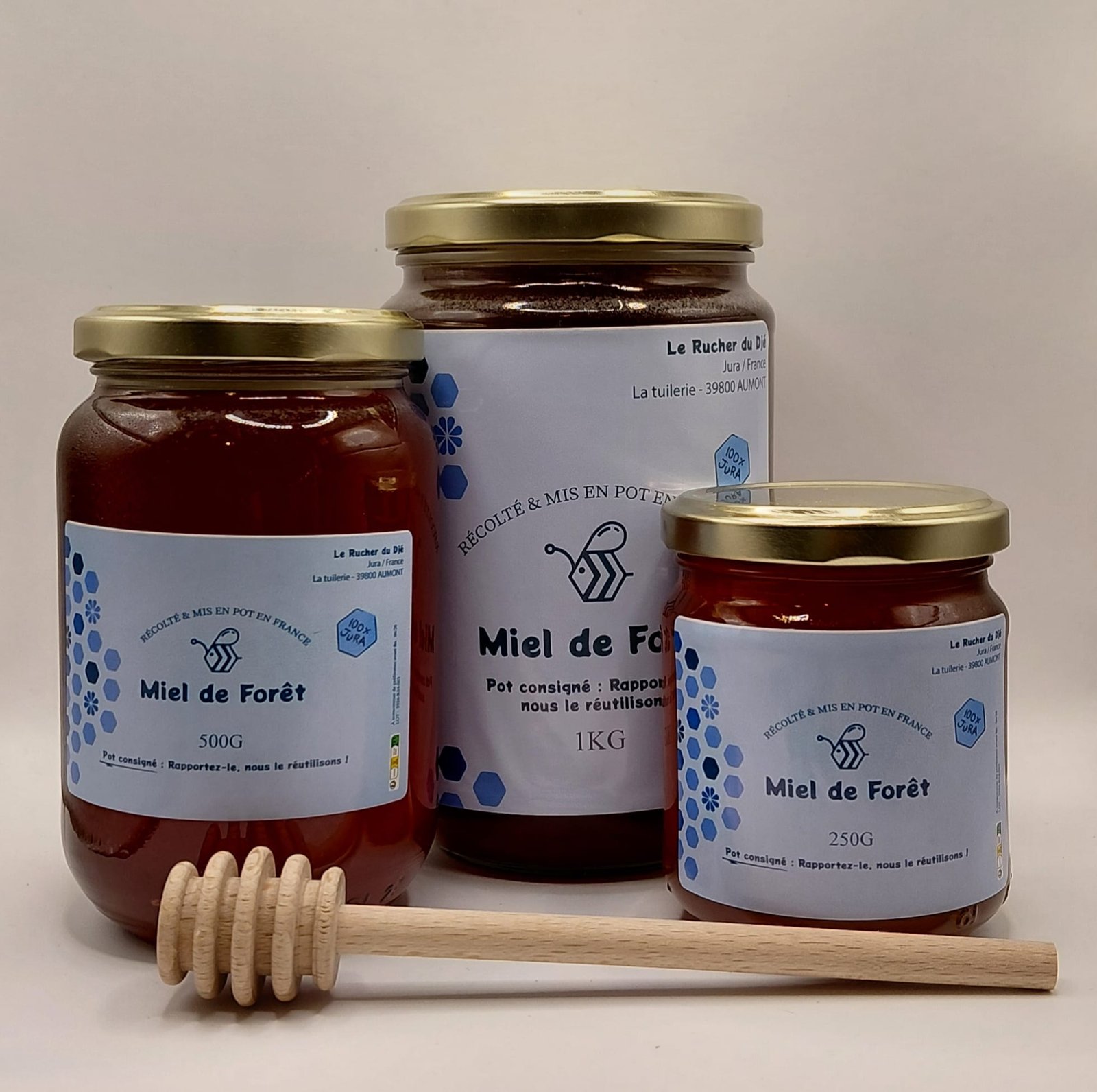 Nos différents pots de miel de forêt