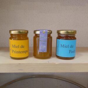 Coffret Trio Miels Montagne – Forêt – Printemps (125 g)