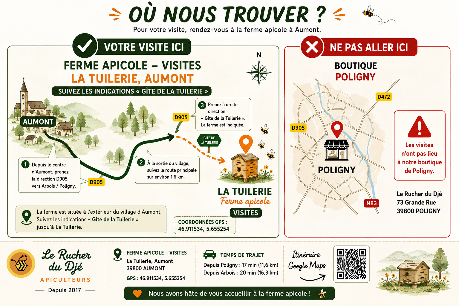 Plan d'accès au Rucher du Djé, 39800 Aumont, Jura